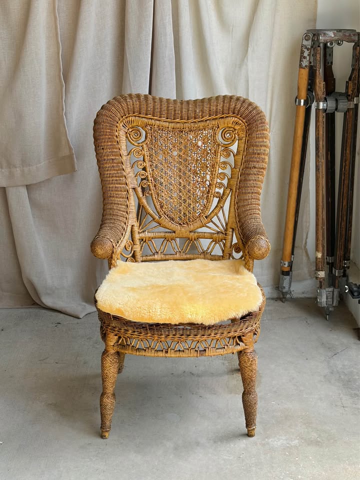 Whitney Reed High Back Wicker Armchair with Shearling Seat