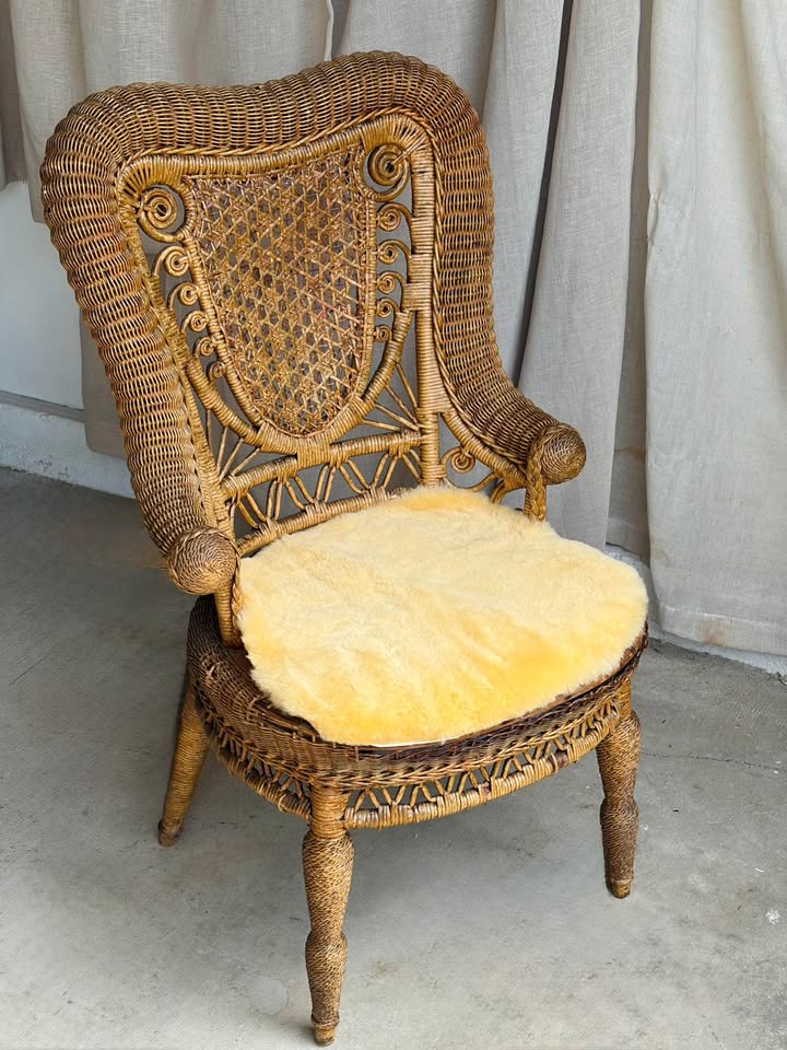 Whitney Reed High Back Wicker Armchair with Shearling Seat