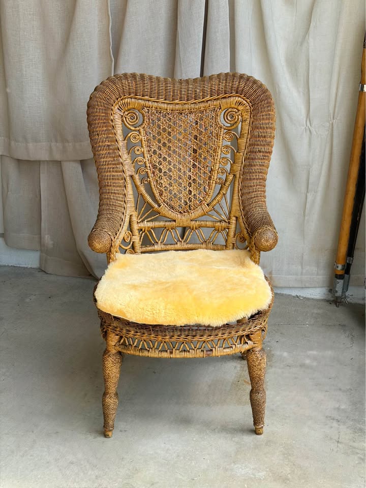 Whitney Reed High Back Wicker Armchair with Shearling Seat