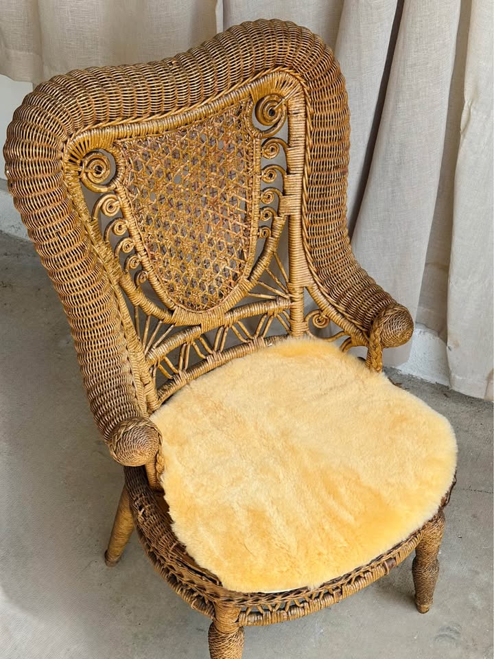 Whitney Reed High Back Wicker Armchair with Shearling Seat