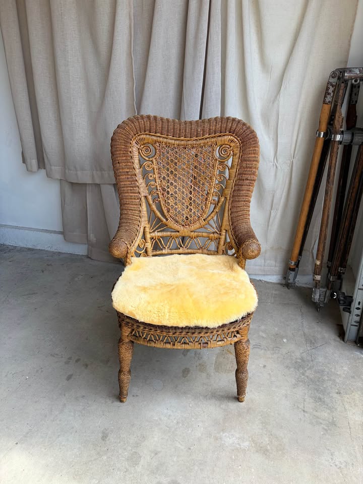 Whitney Reed High Back Wicker Armchair with Shearling Seat