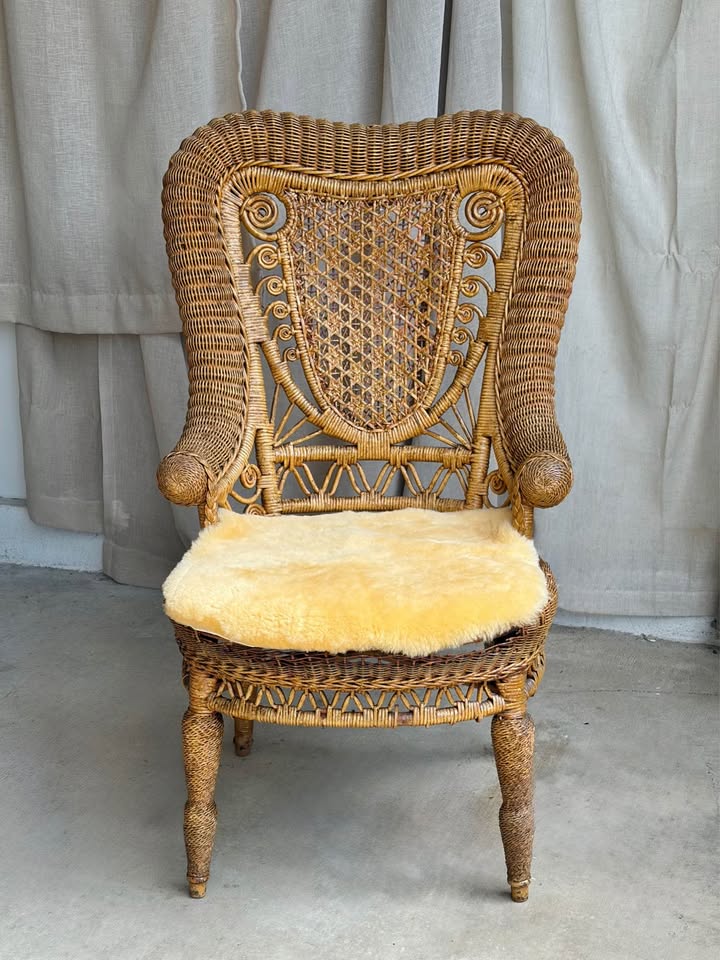 Whitney Reed High Back Wicker Armchair with Shearling Seat