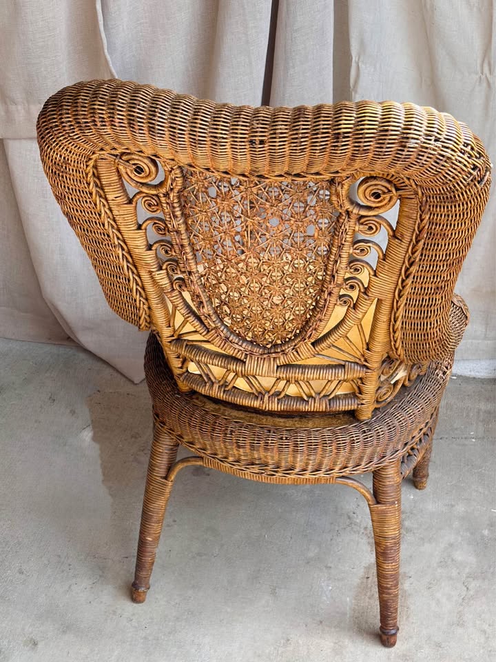 Whitney Reed High Back Wicker Armchair with Shearling Seat