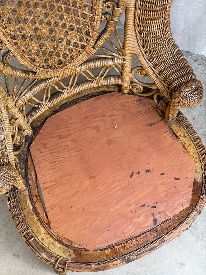 Whitney Reed High Back Wicker Armchair with Shearling Seat