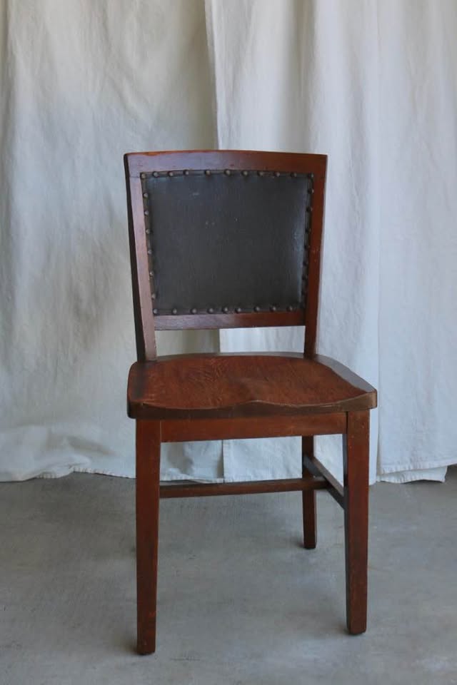 Antique Walnut Craftsman Chair with Leather Backrest