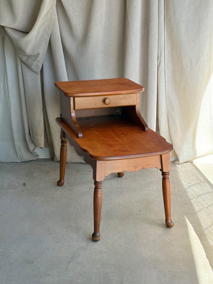 Mid-century Maple Step End Table with Drawer