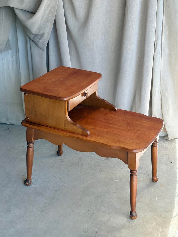Mid-century Maple Step End Table with Drawer