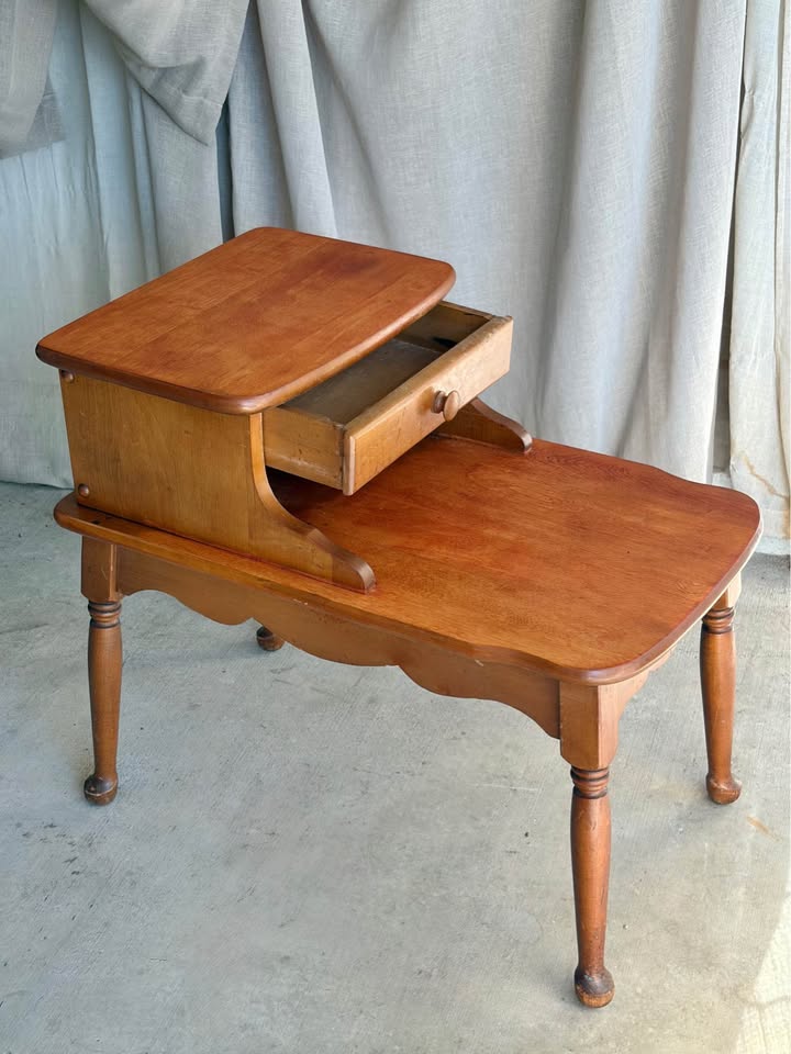 Mid-century Maple Step End Table with Drawer