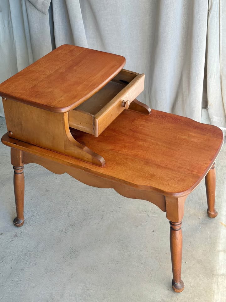 Mid-century Maple Step End Table with Drawer