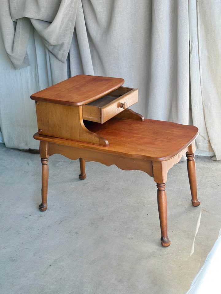 Mid-century Maple Step End Table with Drawer