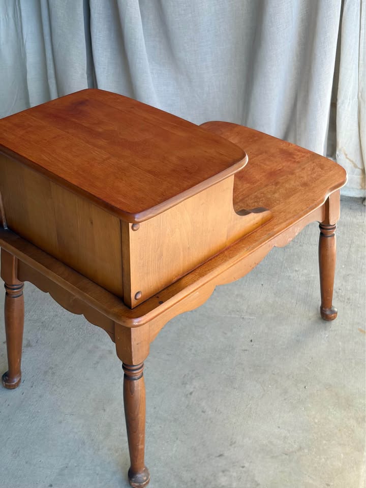 Mid-century Maple Step End Table with Drawer