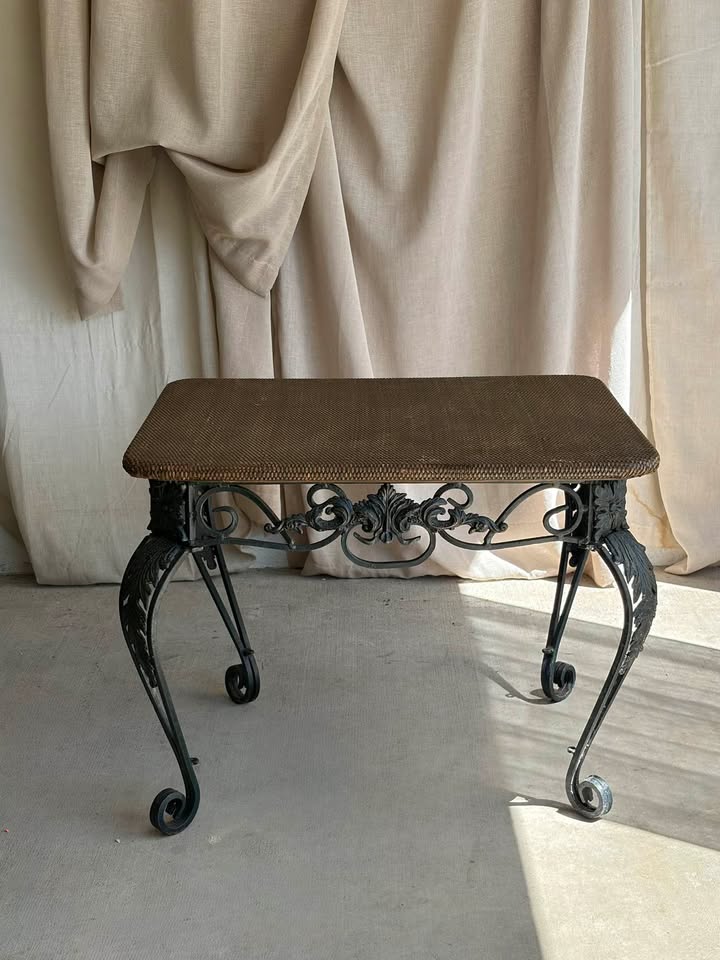 Art-Deco Wrought Iron & Rattan Cocktail Table