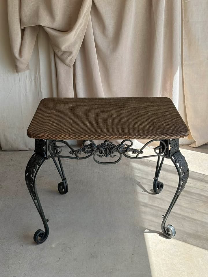Art-Deco Wrought Iron & Rattan Cocktail Table