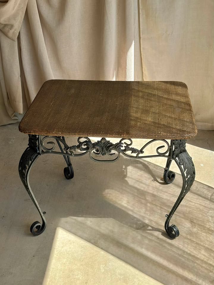 Art-Deco Wrought Iron & Rattan Cocktail Table