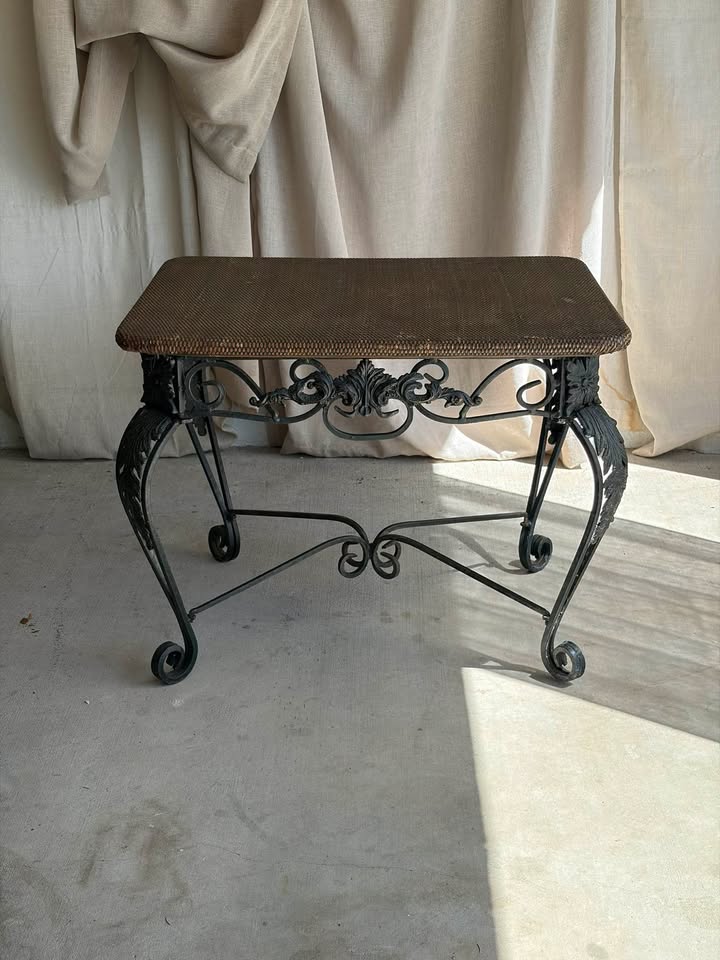 Art-Deco Wrought Iron & Rattan Cocktail Table