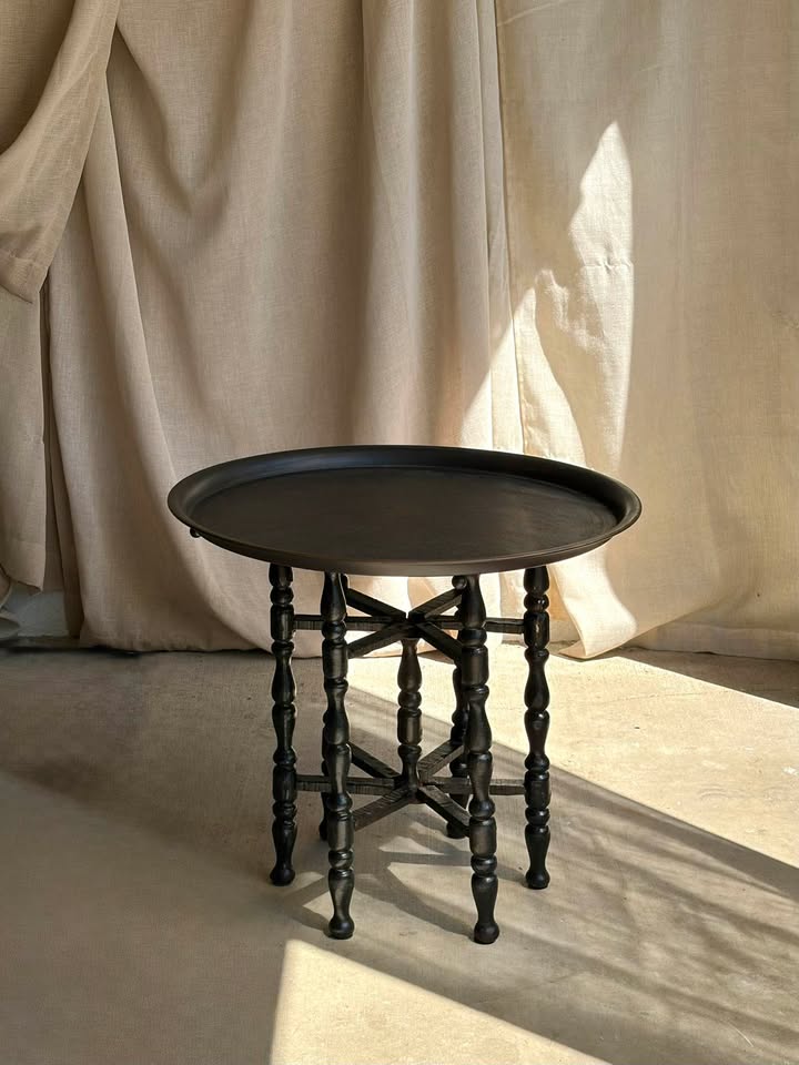 Round Moroccan Tea Table with Folding Wooden Base