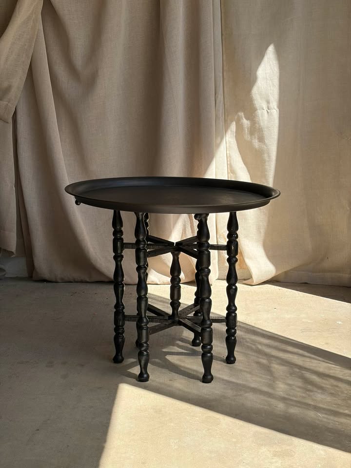 Round Moroccan Tea Table with Folding Wooden Base