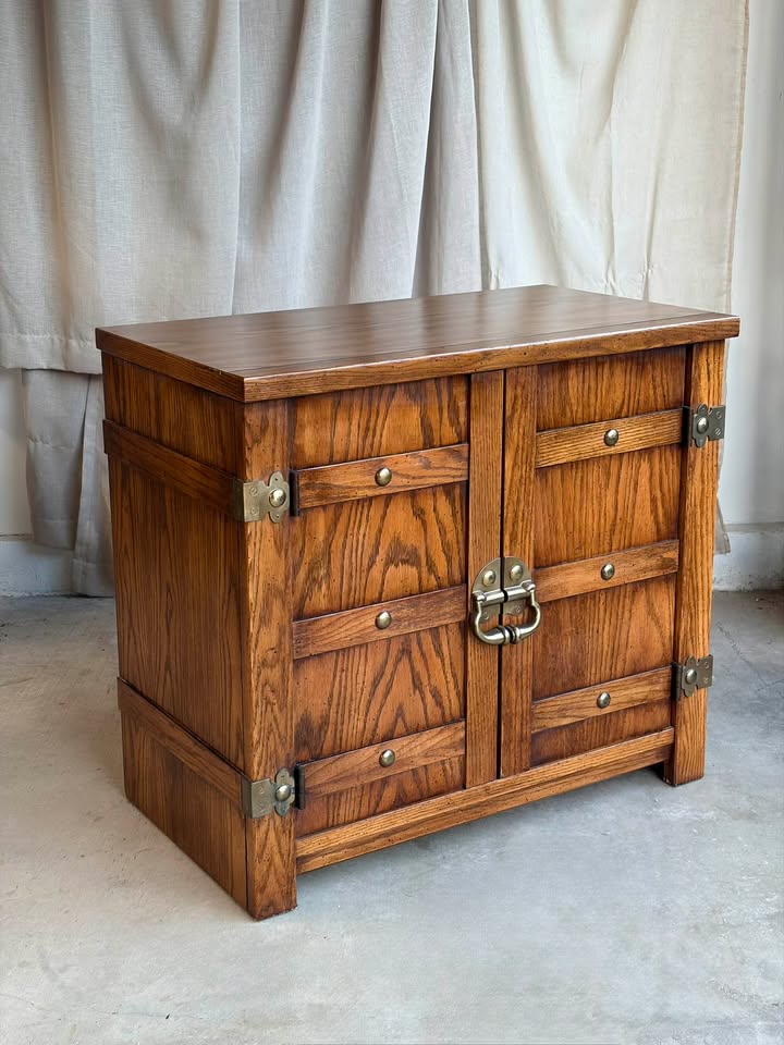 Oak Icebox Cabinet with Brass Hardware