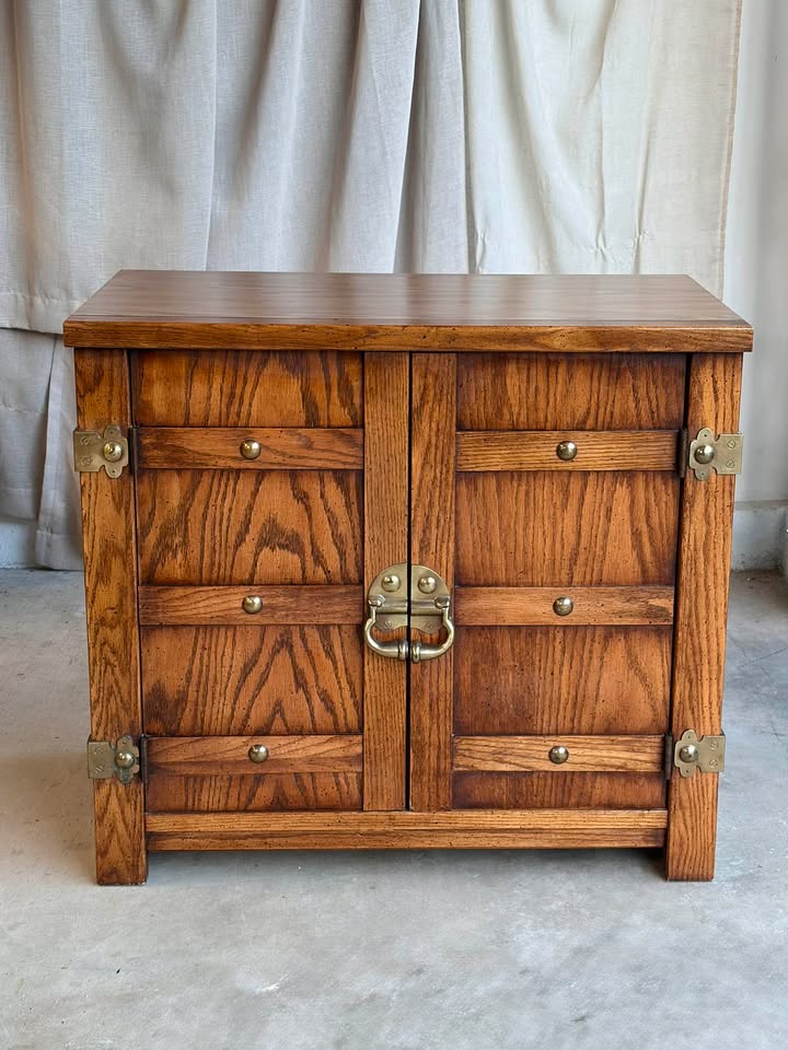 Oak Icebox Cabinet with Brass Hardware