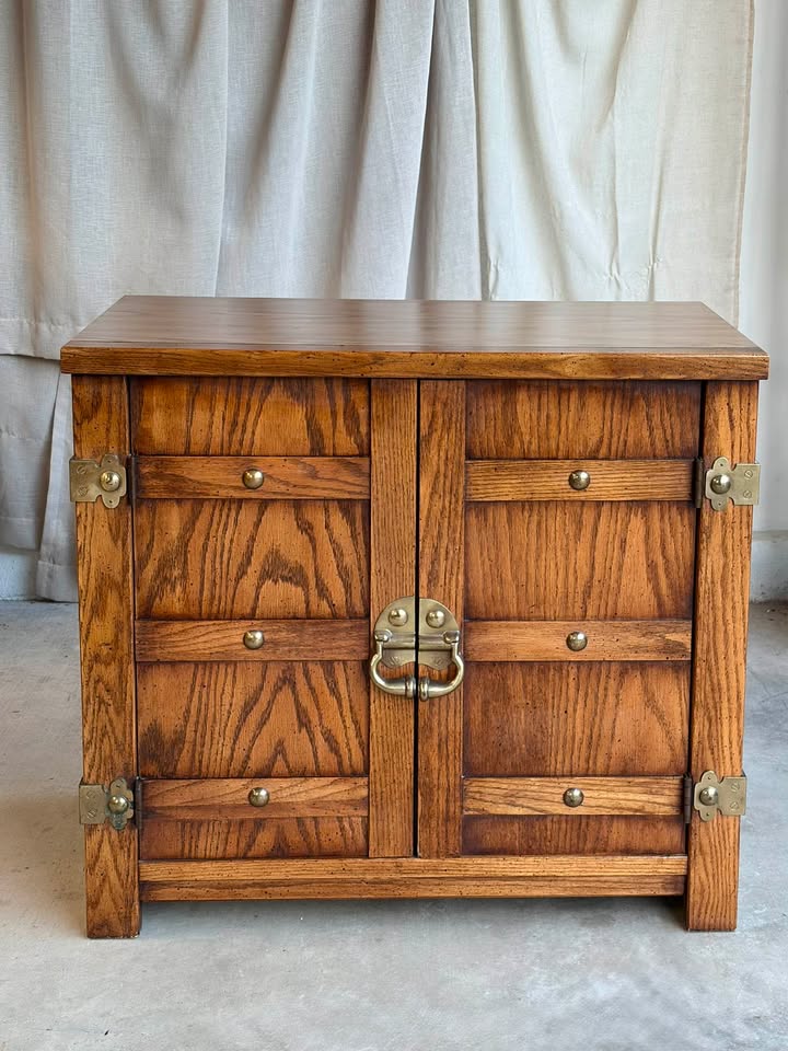 Oak Icebox Cabinet with Brass Hardware