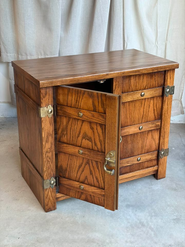 Oak Icebox Cabinet with Brass Hardware