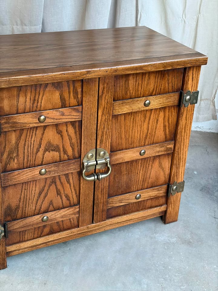 Oak Icebox Cabinet with Brass Hardware