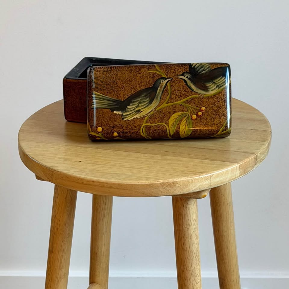 Hand-Painted Lacquer Bird Trinket Box
