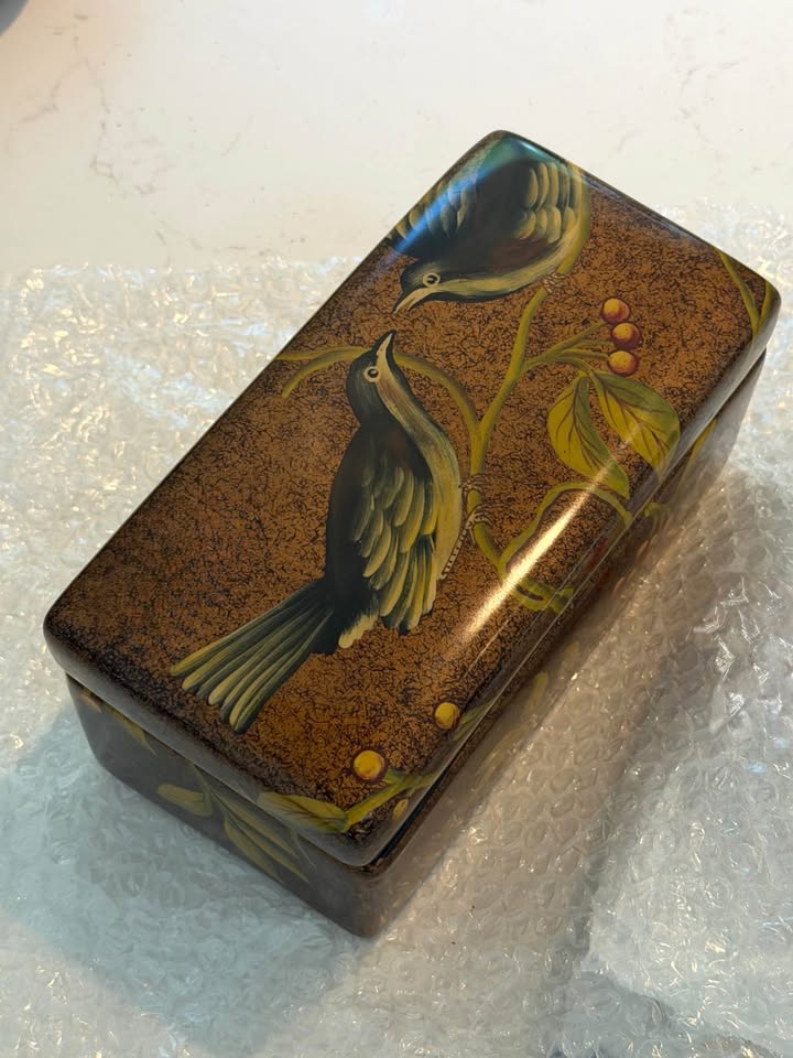 Hand-Painted Lacquer Bird Trinket Box
