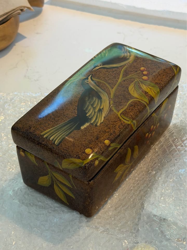 Hand-Painted Lacquer Bird Trinket Box