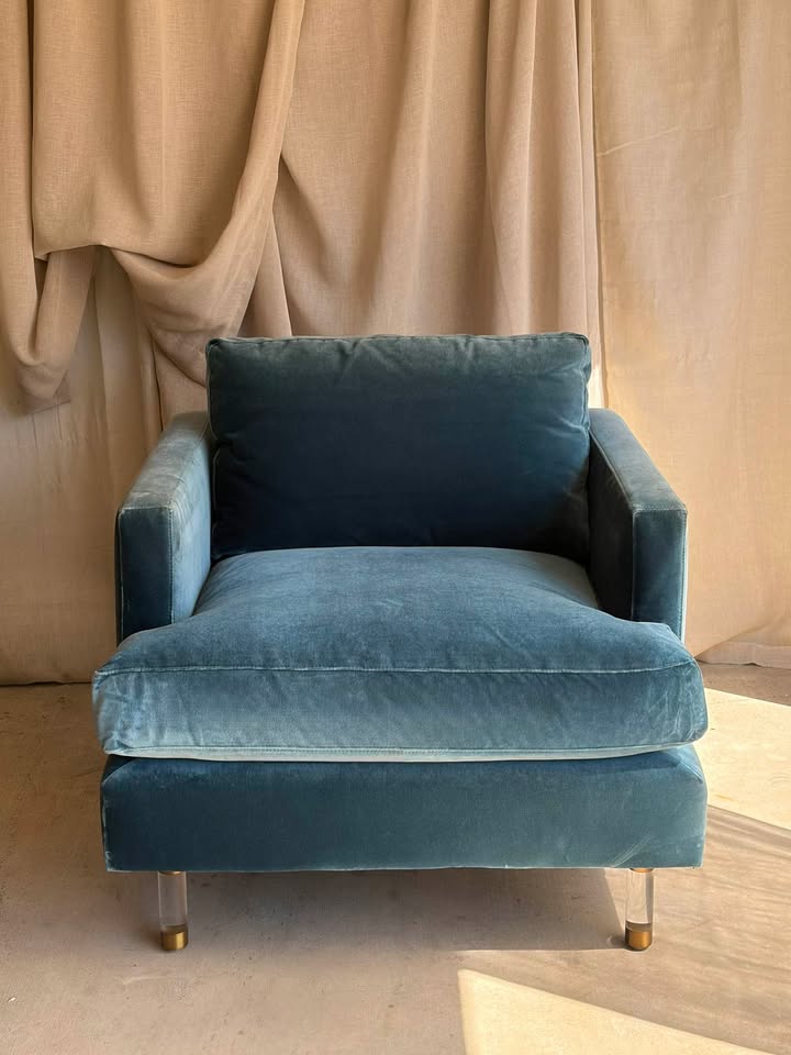 Teal Velvet Armchair with Acrylic Legs