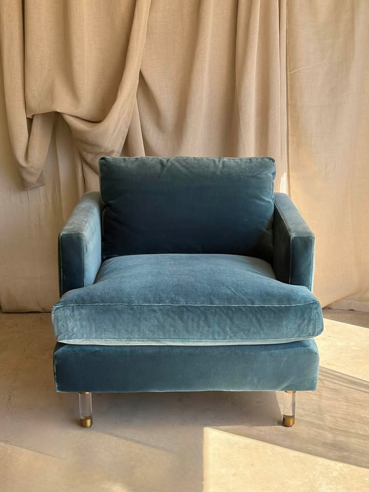 Teal Velvet Armchair with Acrylic Legs