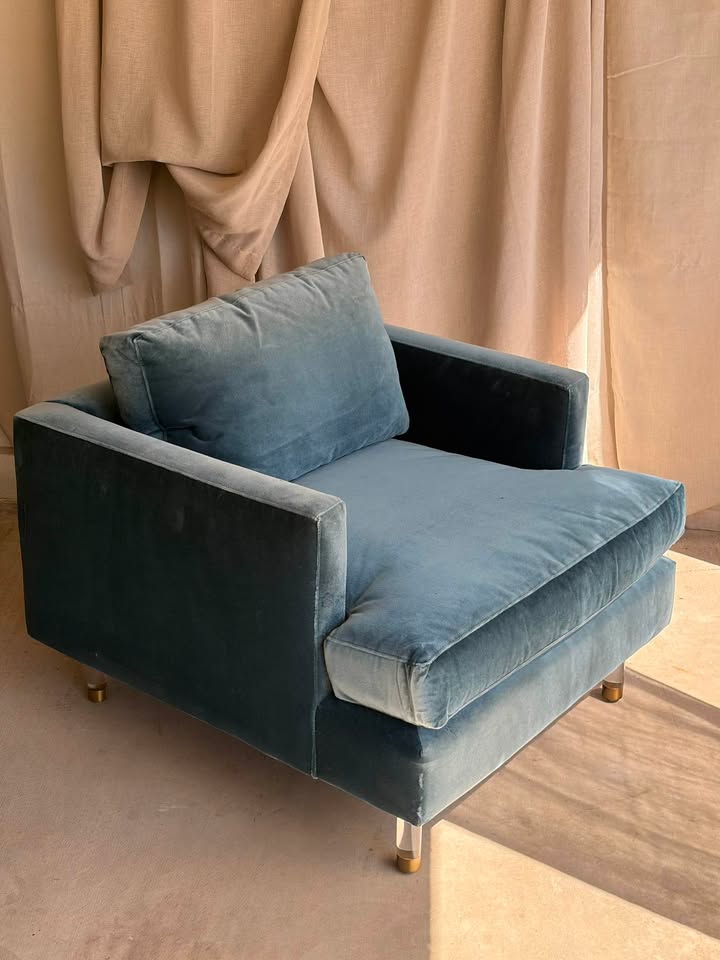 Teal Velvet Armchair with Acrylic Legs
