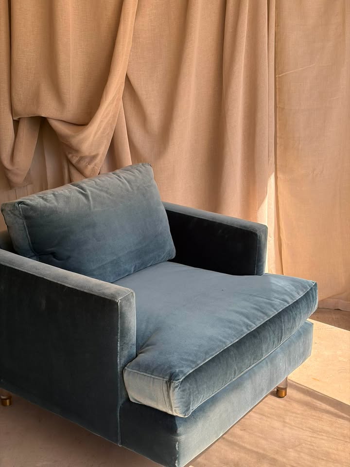 Teal Velvet Armchair with Acrylic Legs