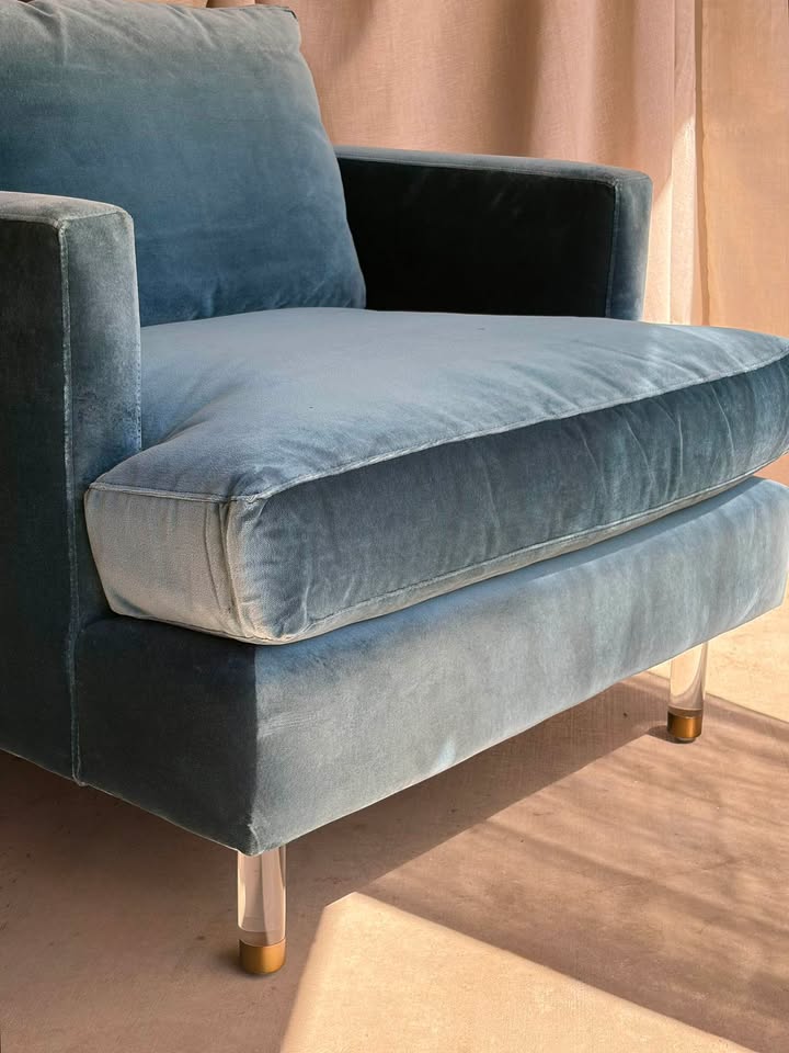 Teal Velvet Armchair with Acrylic Legs