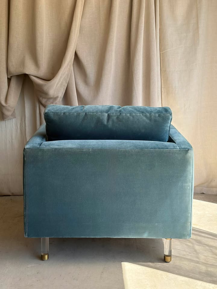 Teal Velvet Armchair with Acrylic Legs
