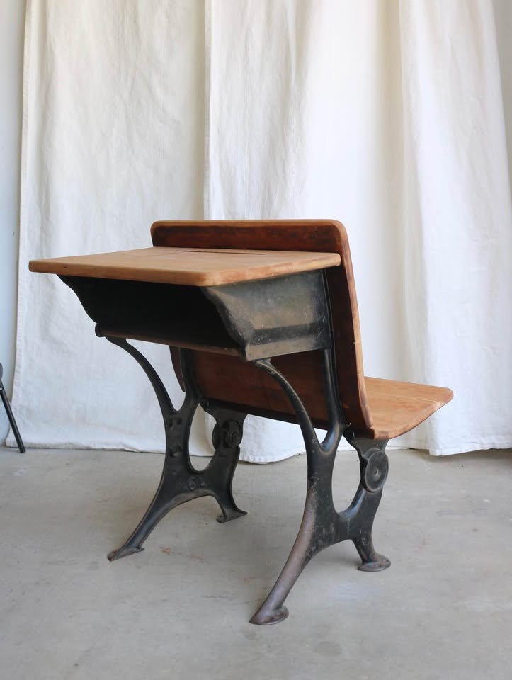 Antique Wood and Cast Iron School Desk