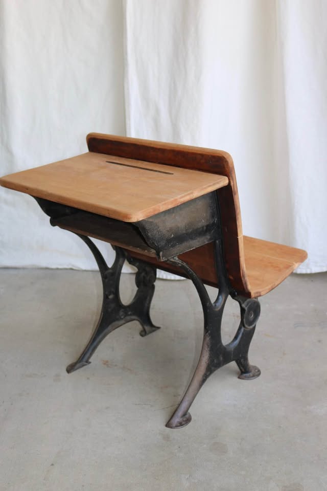 Antique Wood and Cast Iron School Desk