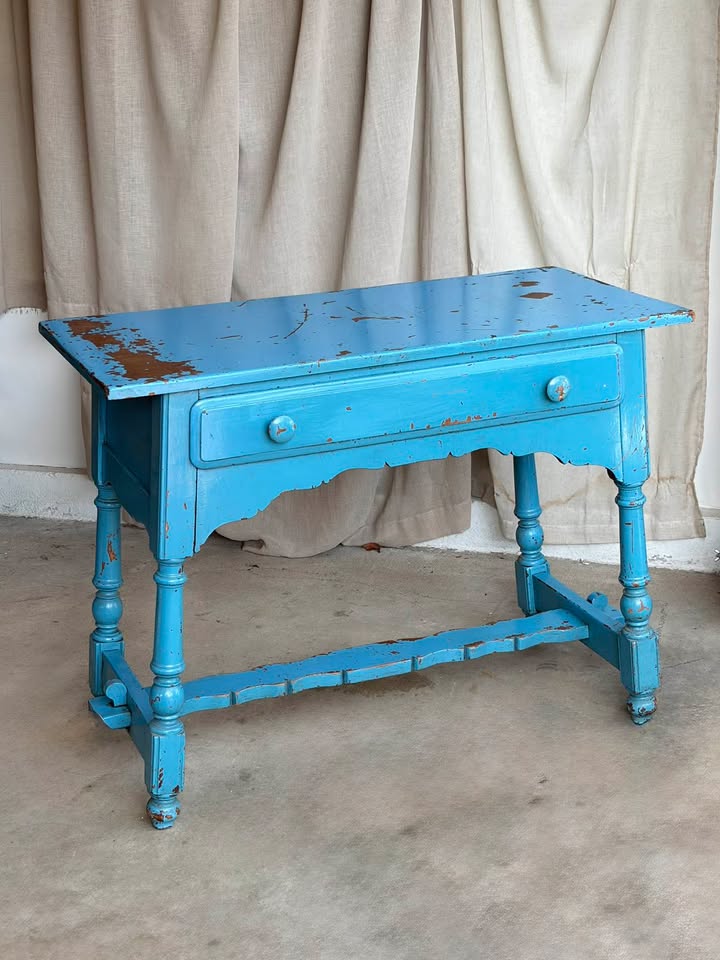 Rustic Bright Blue Desk with Drawer