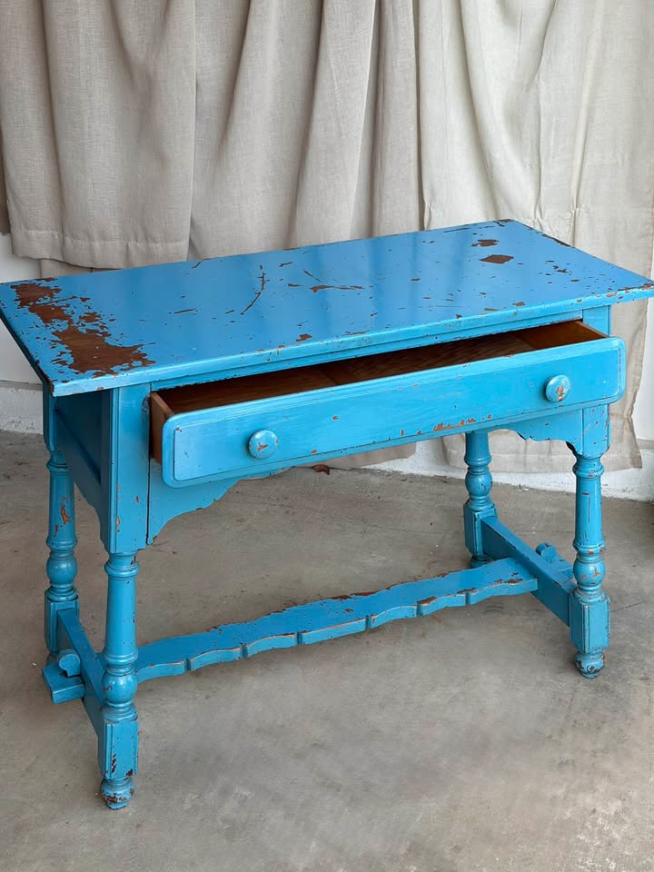 Rustic Bright Blue Desk with Drawer