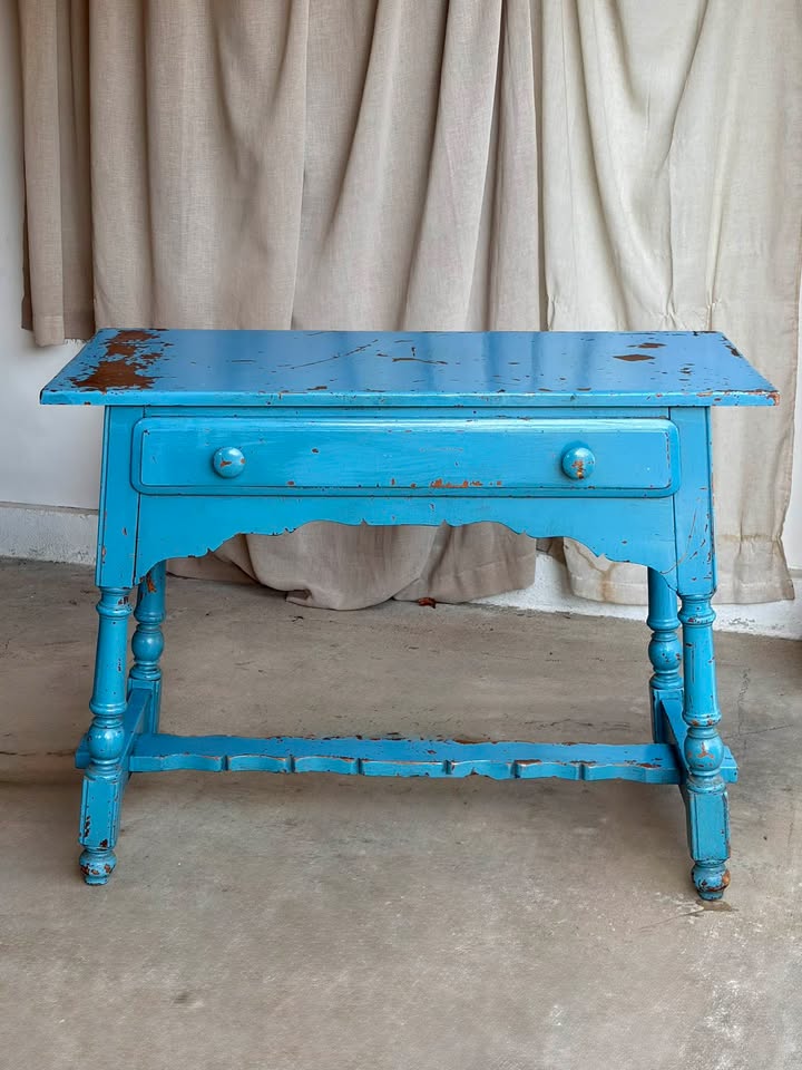Rustic Bright Blue Desk with Drawer