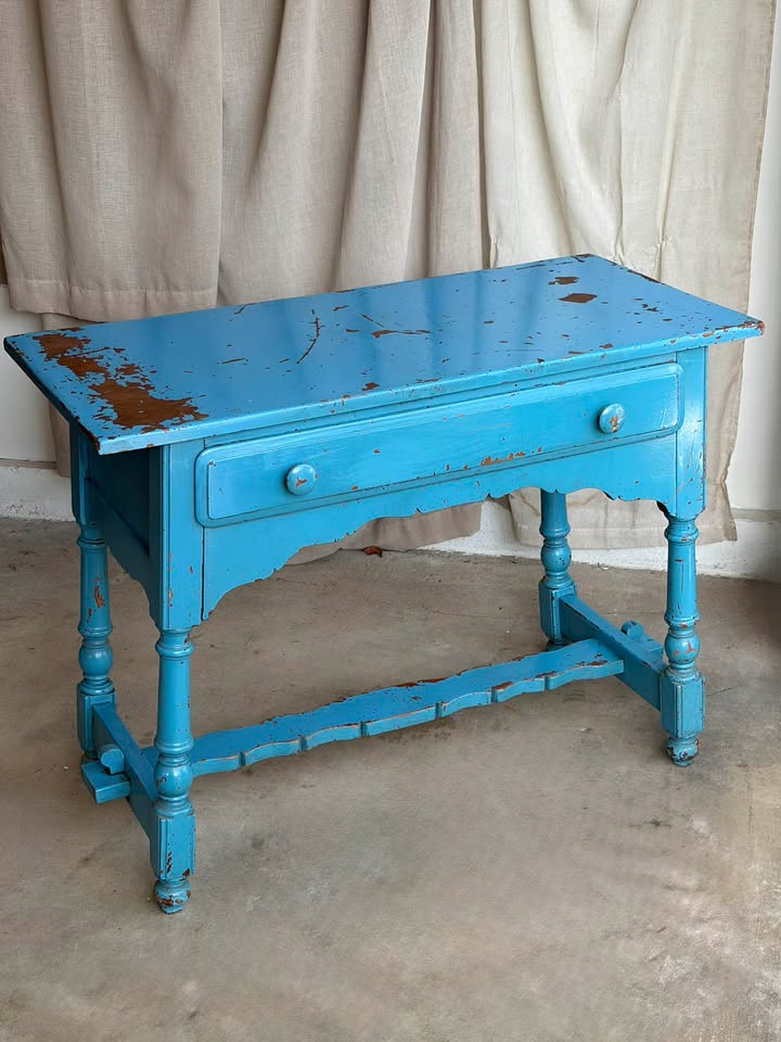 Rustic Bright Blue Desk with Drawer