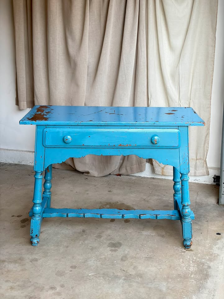 Rustic Bright Blue Desk with Drawer