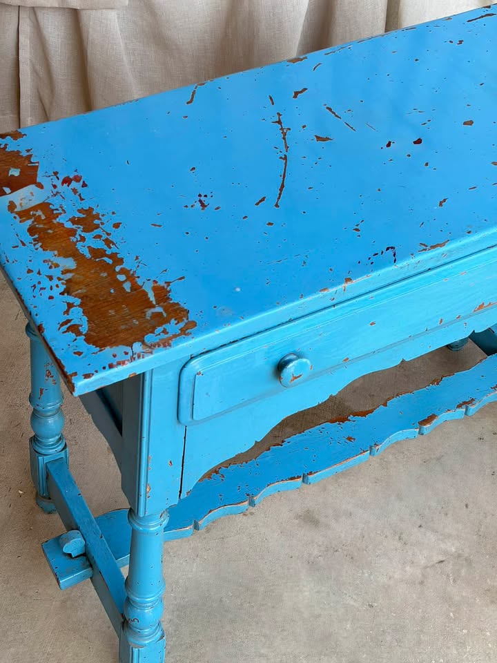 Rustic Bright Blue Desk with Drawer
