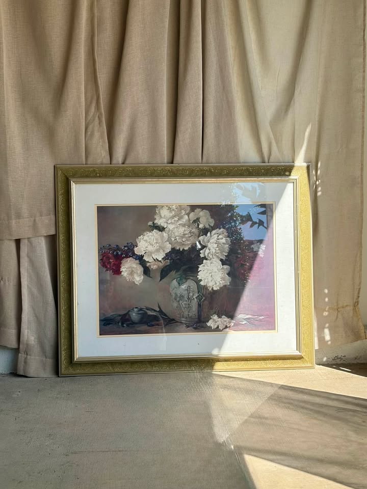 Framed White Peony Still Life Floral Print