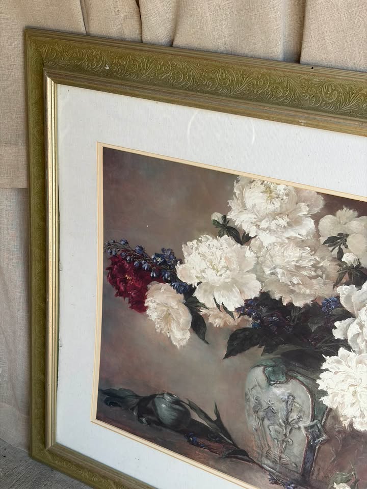Framed White Peony Still Life Floral Print