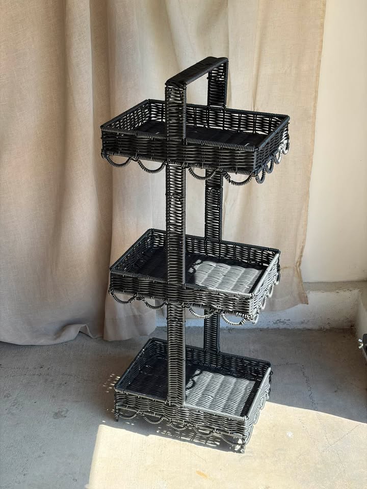 3-Tier Black Wicker Storage Stand