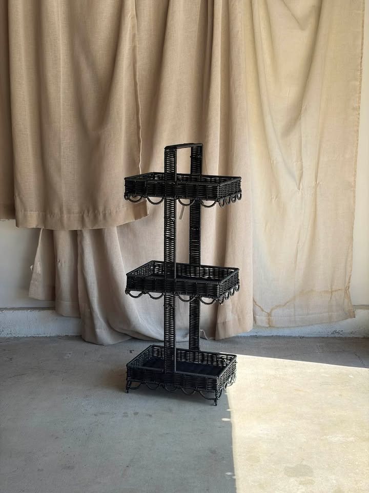 3-Tier Black Wicker Storage Stand
