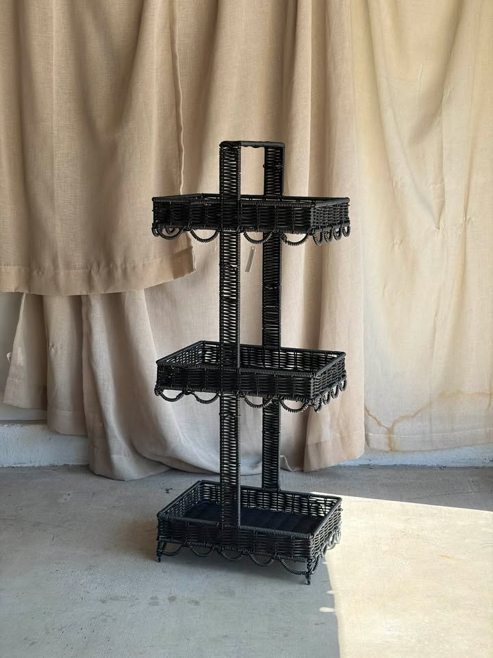 3-Tier Black Wicker Storage Stand