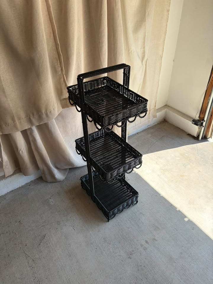 3-Tier Black Wicker Storage Stand