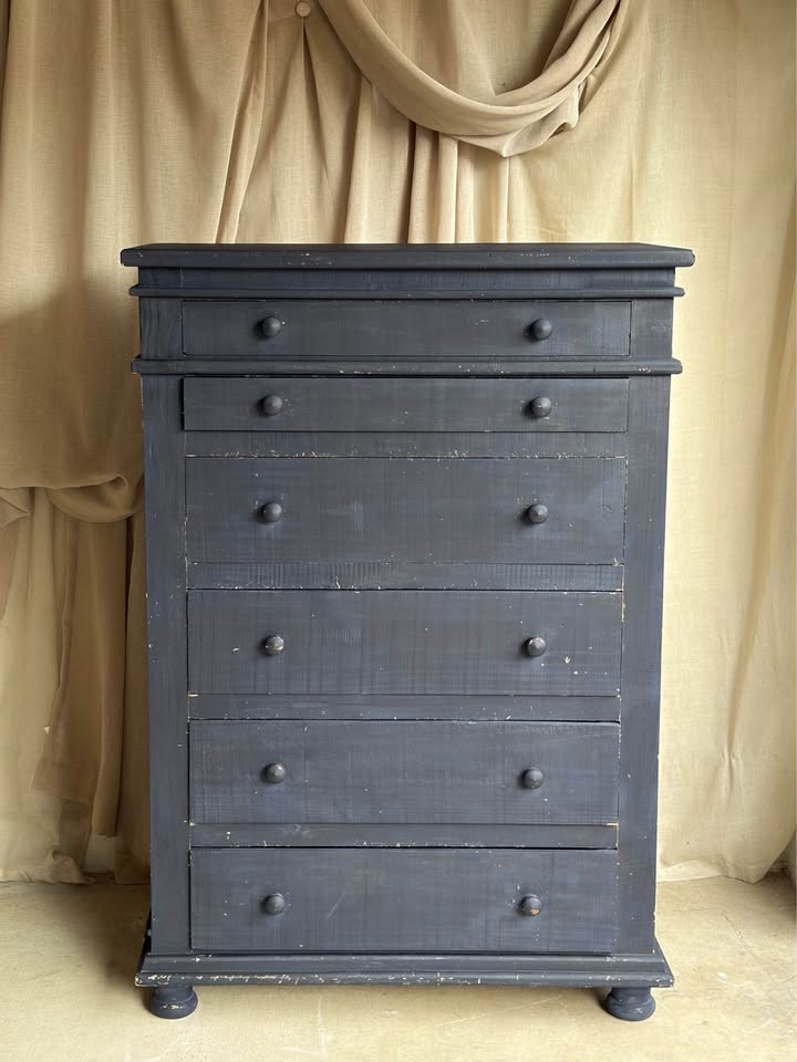 Hand-painted Distressed Faded Indigo Wooden Chest of Drawers